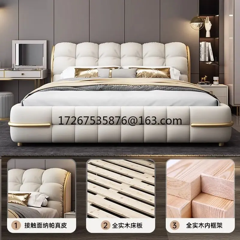 Simple leather double wedding bed, high-end atmosphere, light luxury air pressure storage leather bed - Image 5