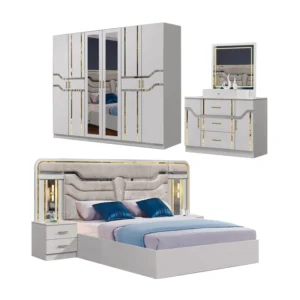 Cheap Modern White Wood Frame Full Bedroom Furniture Set Home Hotel Simple Luxury Wood Double Leather King Bed