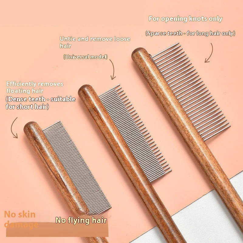 Fine-Tooth Pet Comb - Solid Wood Anti-Static, Flea Detection & Massage Tips, for Cats/Dogs Shedding and Grooming - Image 3