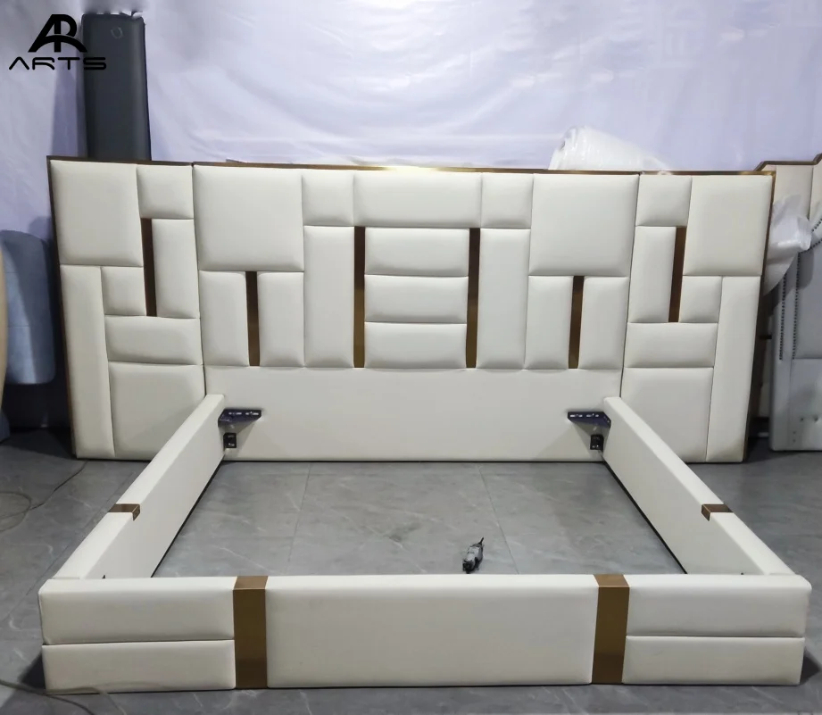 2025 Villa Bedroom Furniture Leather Upholstered Bed for Home Hotel Bedroom Furniture king Size Queen Size Bed - Image 3