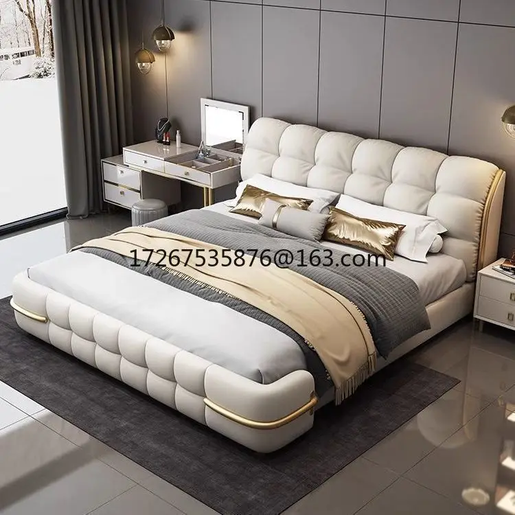 Simple leather double wedding bed, high-end atmosphere, light luxury air pressure storage leather bed - Image 6