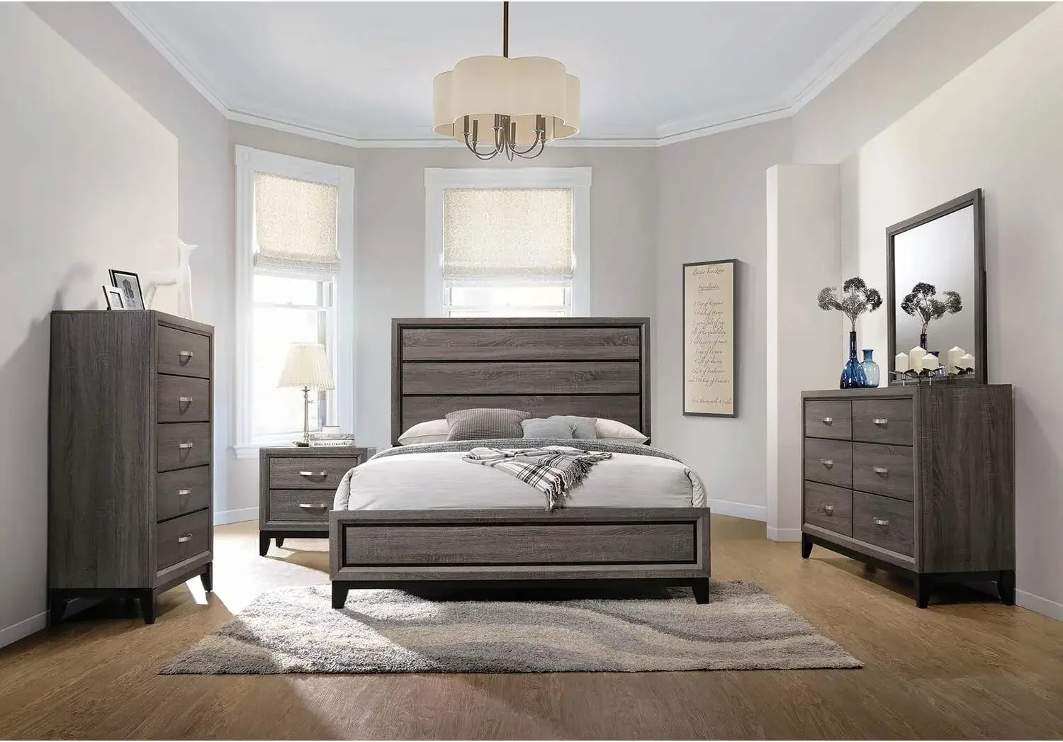 Watson Queen Bed 4-Piece Set, Grey Oak