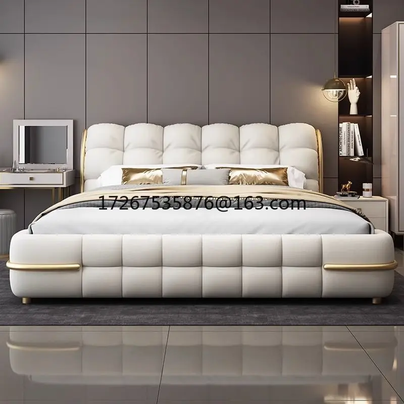 Simple leather double wedding bed, high-end atmosphere, light luxury air pressure storage leather bed - Image 2
