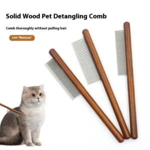 Fine-Tooth Pet Comb - Solid Wood Anti-Static, Flea Detection & Massage Tips, for Cats/Dogs Shedding and Grooming