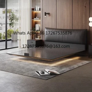 Carbon steel suspended Italian minimalist leather bed soft bag double master bedroom queen bed suspended bed