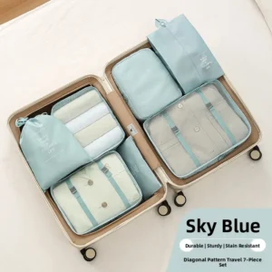 Travel Diagonal Stripe Seven-Piece Set Clothes Paing Bag Lage Box Underwear Storage Organizer Polyester Material