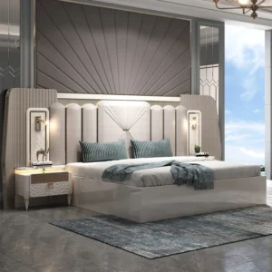 Full Deluxe Bedroom Furniture Set with Lamp Headboard Master Room Double Wood Frame Modern King Bed