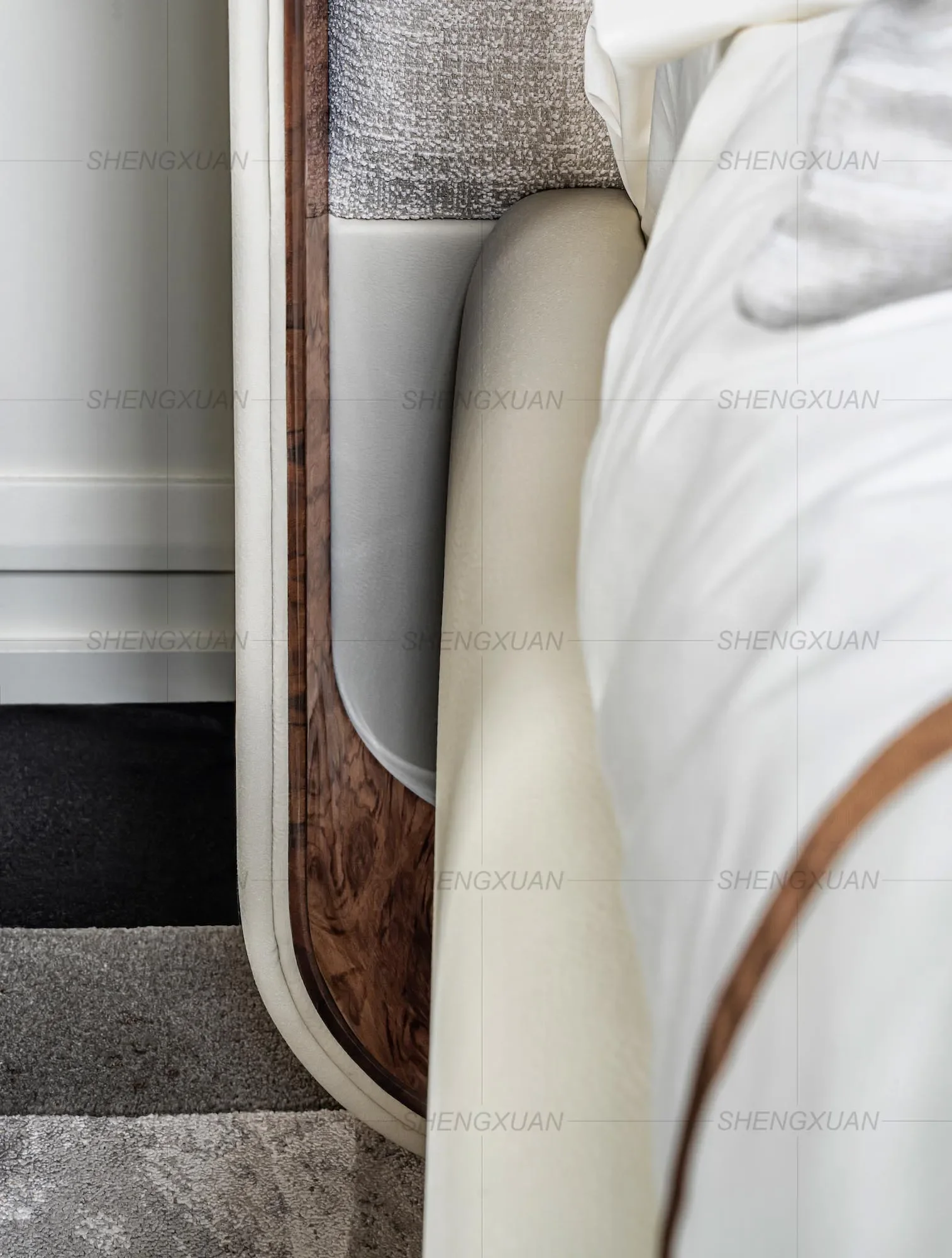 Hotel Luxury White Queen Bed Led Lights Chinese Bed Side Table Bed Nordic Upholstered Student Cama De Casal Furniture Home - Image 4